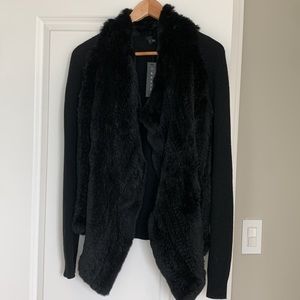Theory rabbit fur wool cardigan jacket black sz S